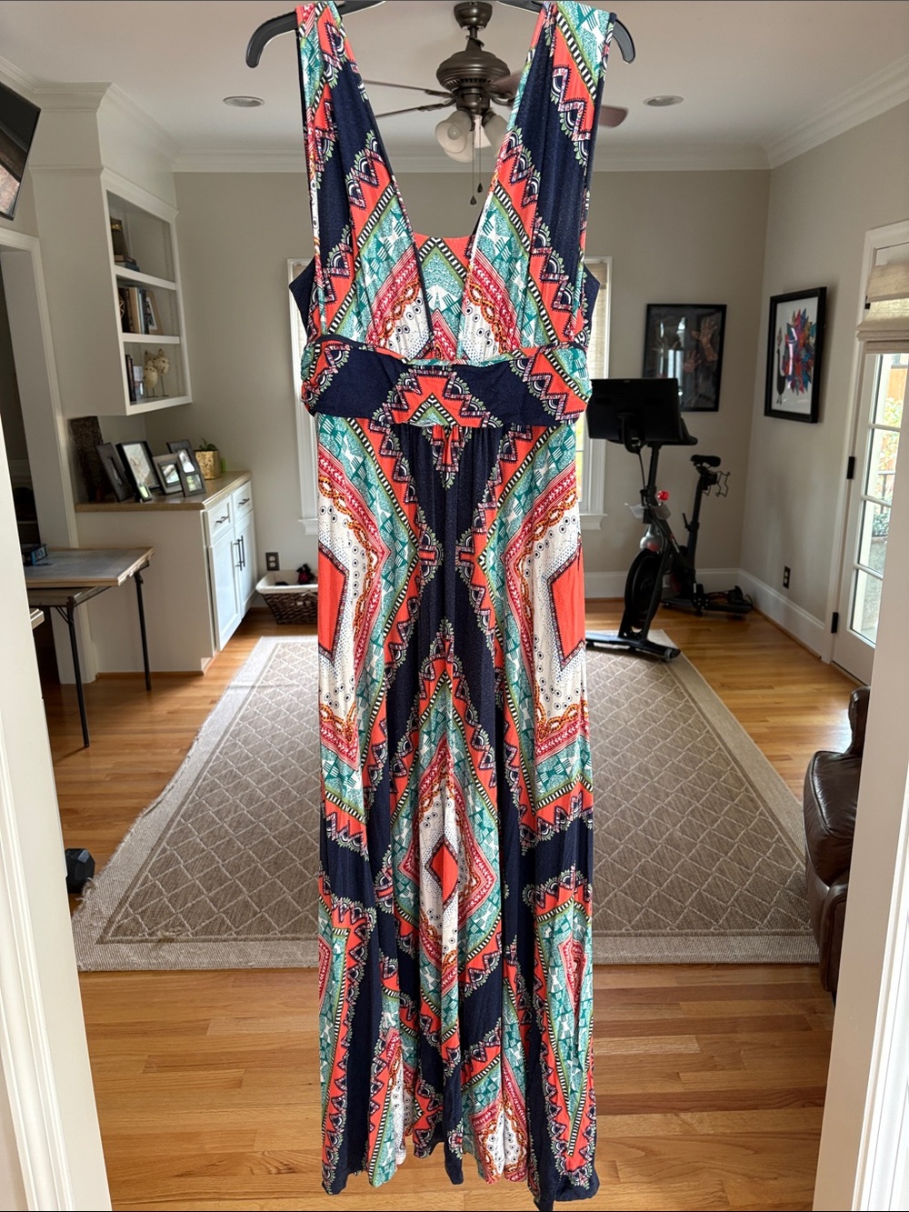 Maeve Multicolor Geometric Print Maxi Dress - Navy, Coral, Teal, White